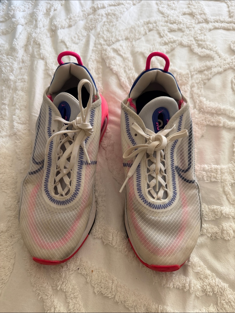 Nike Air Women’s Athletic Sneakers in White with Pink and Blue Accents